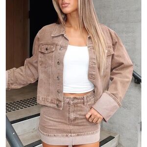 White Fox Charlotte Denim Jacket and Skirt -Tan Wash